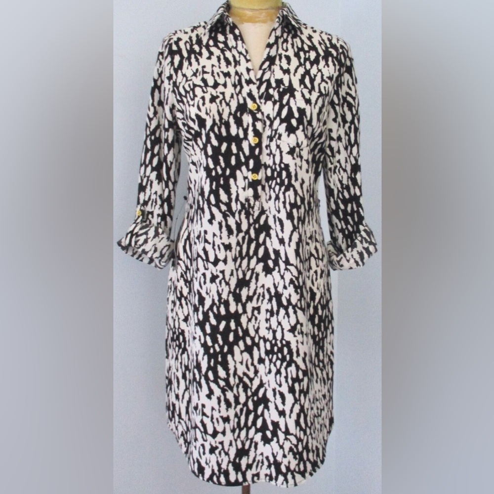 The Limited Ashton Black & White Animal Print Shirt Dress Size Small
